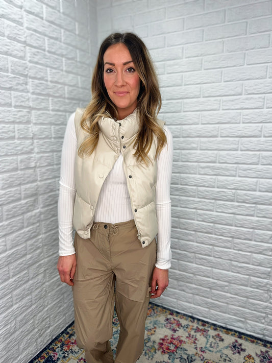Nicole Faux Leather Vest - Cream