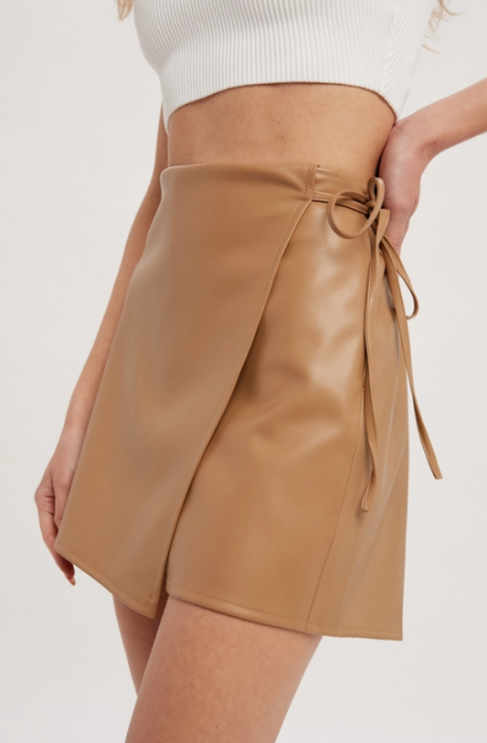 Walk With Me Taupe Leather Skort