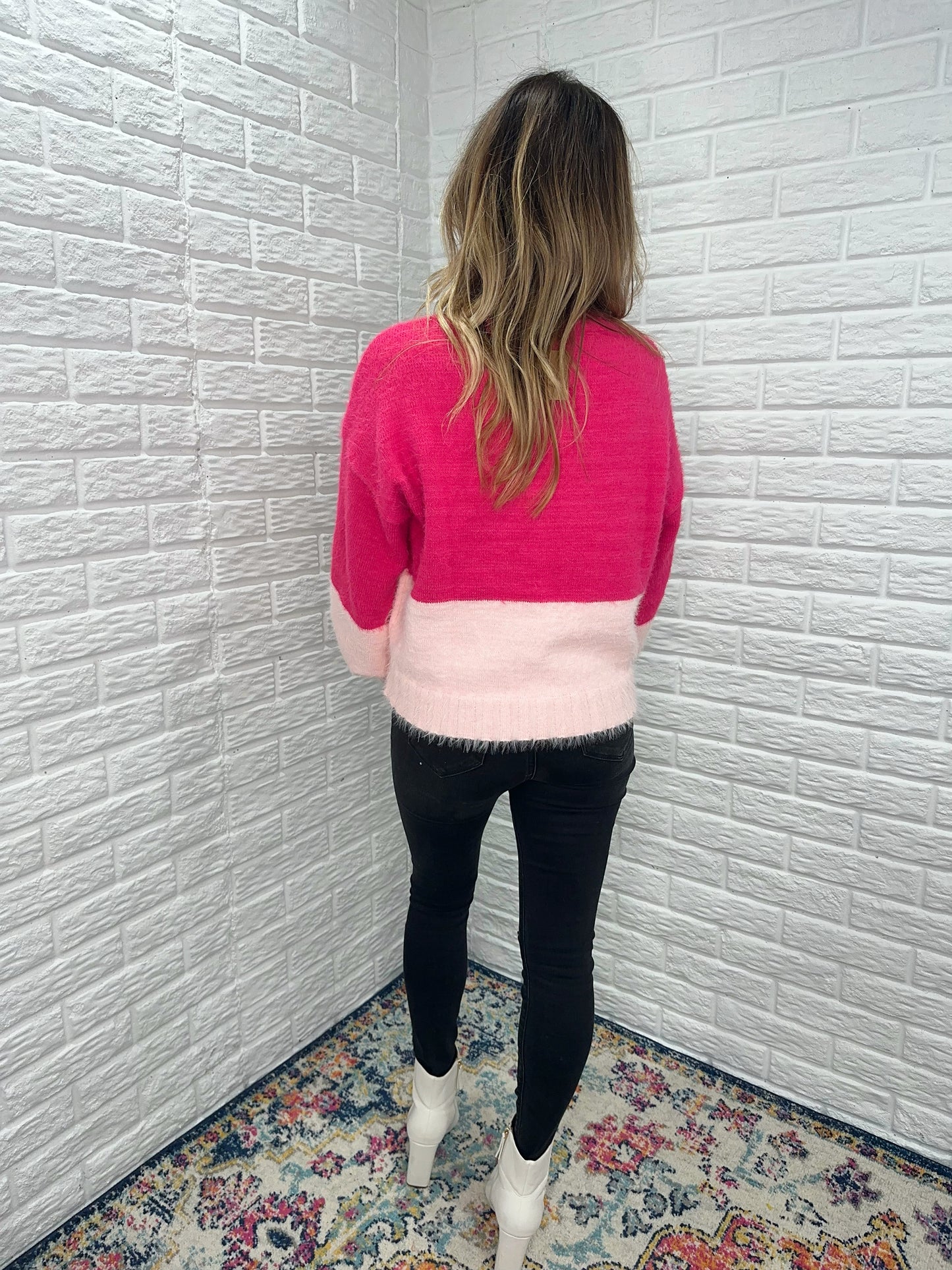 Carly Color Block Fuzzy Sweater