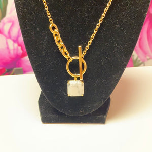 Gold Marble Square Pendant Necklace